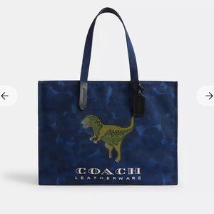 Coach Blue Camo Tote with Dinosaur Graphic